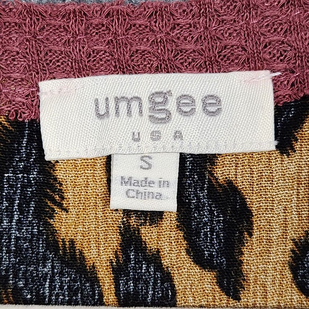 UMGEE Red Waffle Knit Cheetah Mixed Print Boho Button Top Comfortable SIZE SMALL - Picture 8 of 13